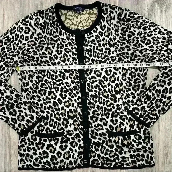 Chadwicks of Boston Leopard Cardigan Button Up Long Sleeve Sweater Top Size L - Picture 7 of 8